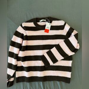 Mango Striped Crewneck Sweater in Pink and Dark Brown